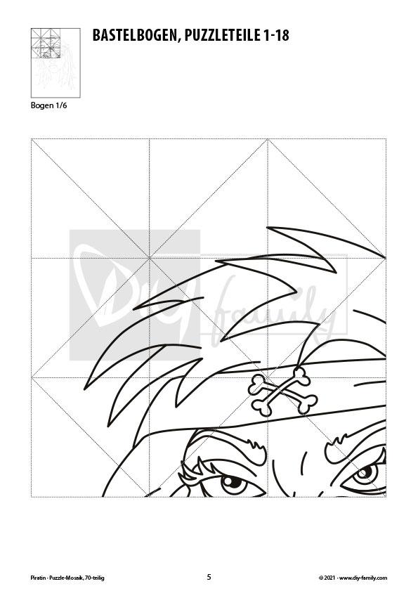 Piratin – Mosaikpuzzle zum Ausschneiden und Ausmalen