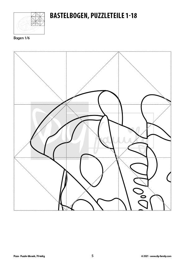 Pizza – Mosaikpuzzle zum Ausschneiden und Ausmalen