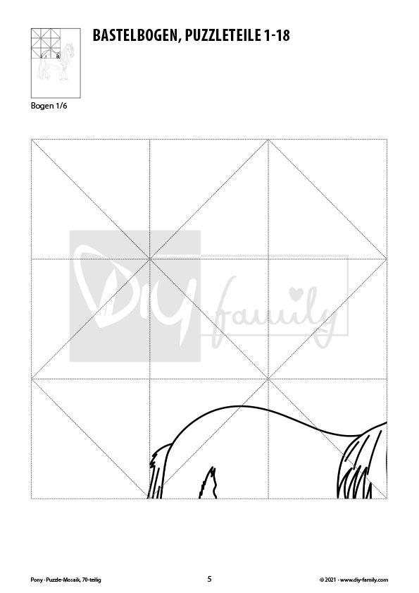 Pony – Mosaikpuzzle zum Ausschneiden und Ausmalen