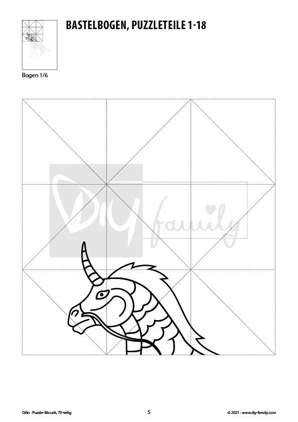 Qilin – Mosaikpuzzle zum Ausschneiden und Ausmalen