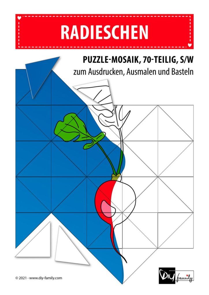 Radieschen – Mosaikpuzzle zum Ausschneiden und Ausmalen