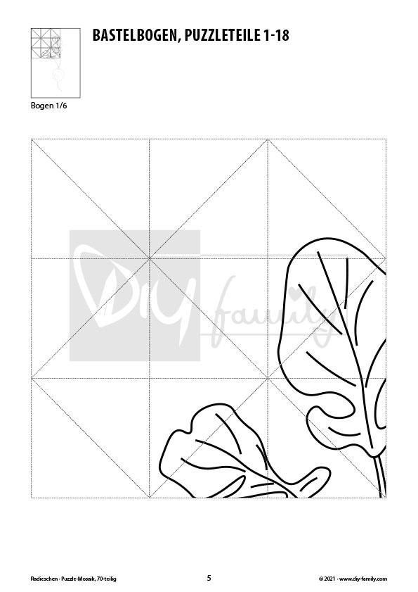 Radieschen – Mosaikpuzzle zum Ausschneiden und Ausmalen