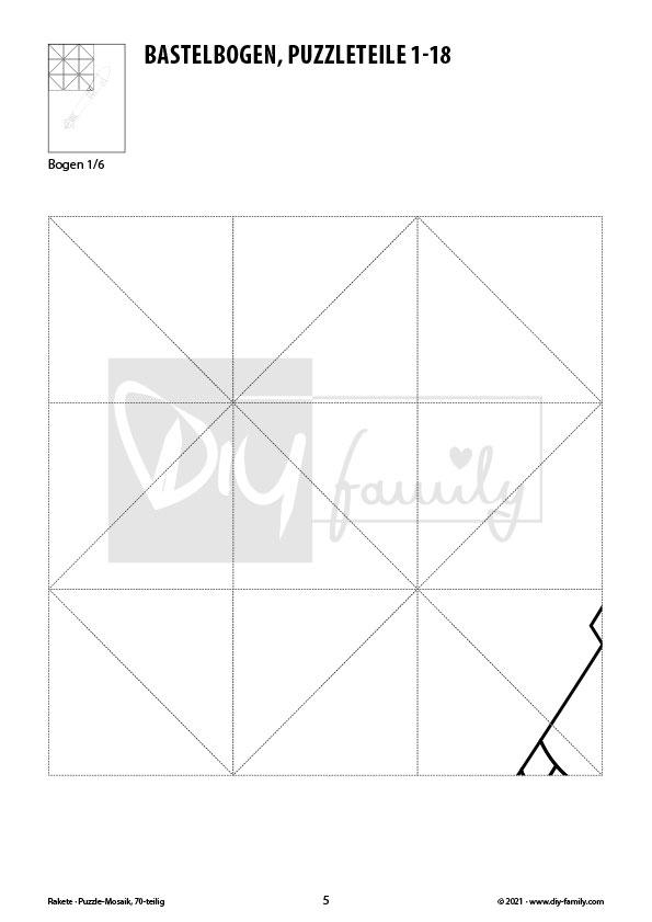 Rakete – Mosaikpuzzle zum Ausschneiden und Ausmalen