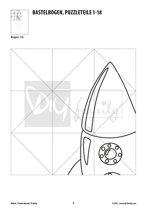 Rakete – Mosaikpuzzle zum Ausschneiden und Ausmalen