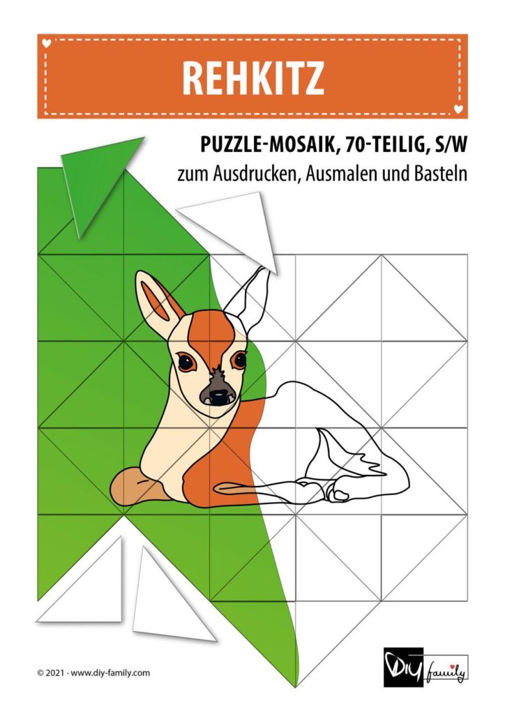 Rehkitz – Mosaikpuzzle zum Ausschneiden und Ausmalen