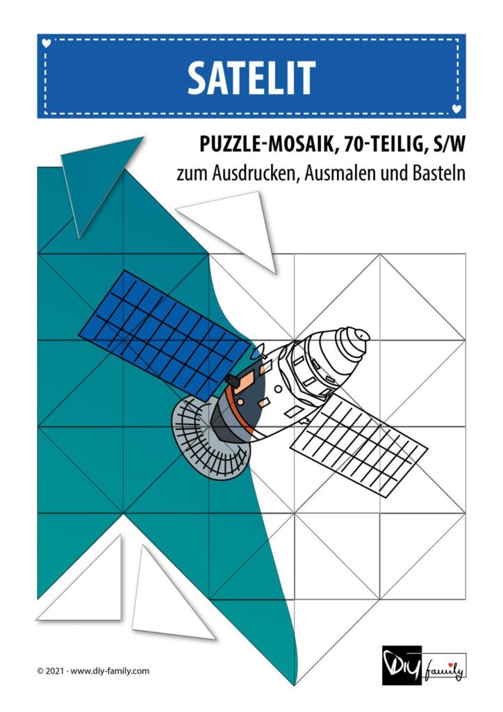 Satellit – Mosaikpuzzle zum Ausschneiden und Ausmalen