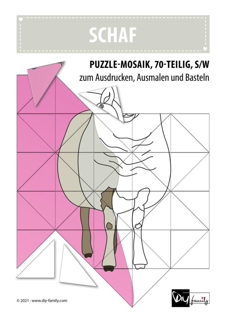 Schaf – Mosaikpuzzle zum Ausschneiden und Ausmalen