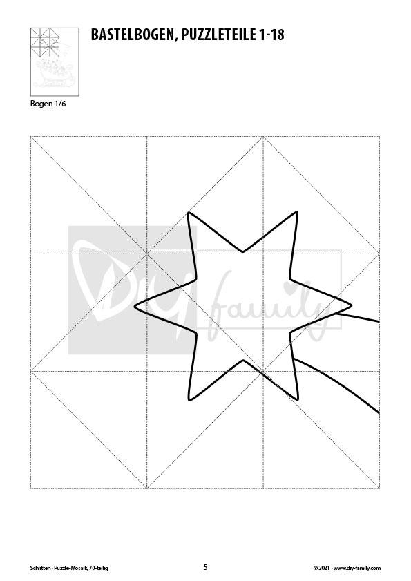 Schlitten – Mosaikpuzzle zum Ausschneiden und Ausmalen