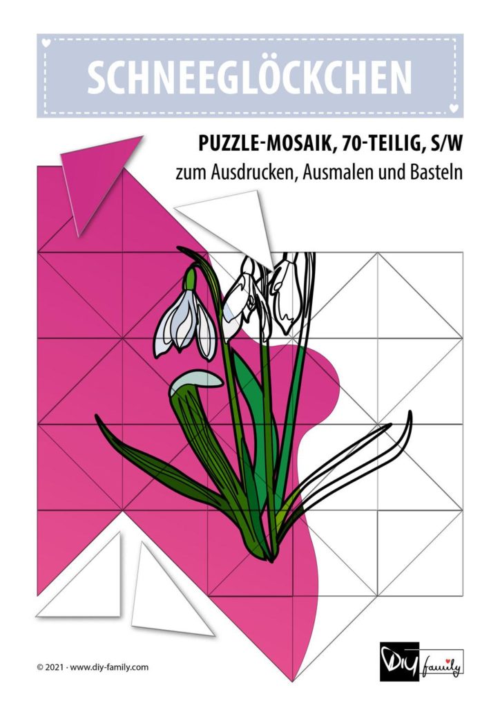Schneeglöckchen – Mosaikpuzzle zum Ausschneiden und Ausmalen