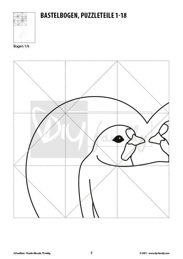 Schwalben – Mosaikpuzzle zum Ausschneiden und Ausmalen