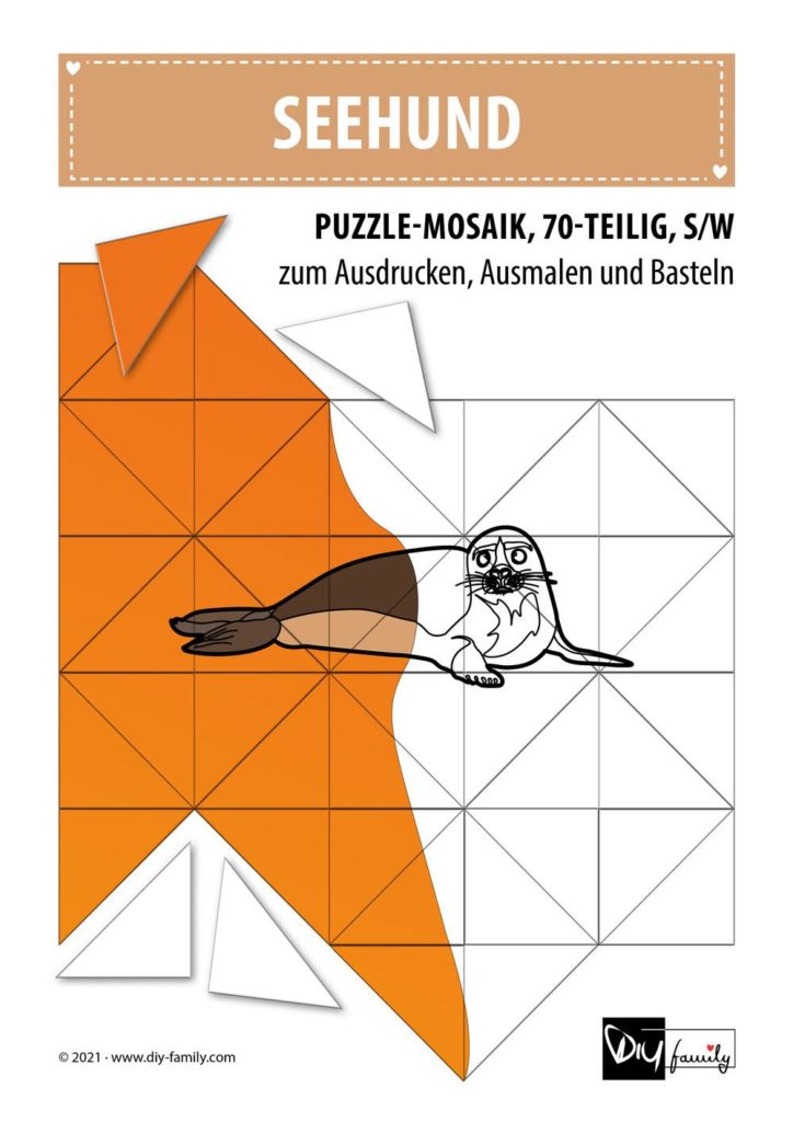 Seehund – Mosaikpuzzle zum Ausschneiden und Ausmalen
