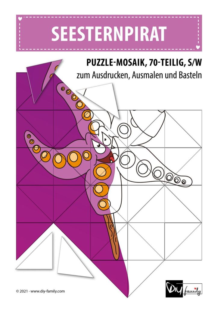 Seestern – Mosaikpuzzle zum Ausschneiden und Ausmalen