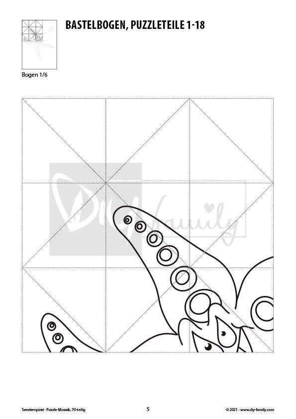 Seestern – Mosaikpuzzle zum Ausschneiden und Ausmalen