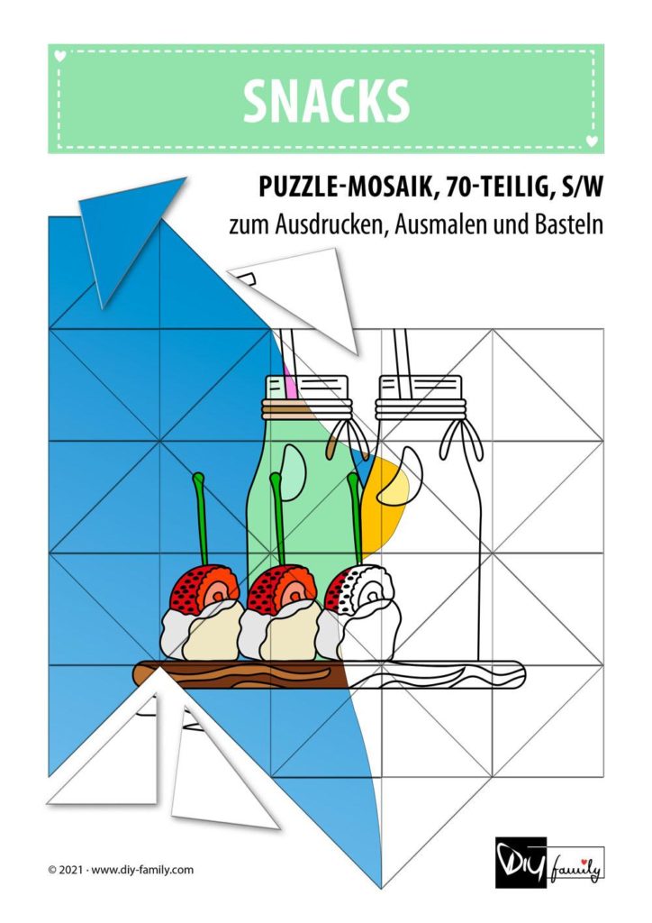 Snacks – Mosaikpuzzle zum Ausschneiden und Ausmalen