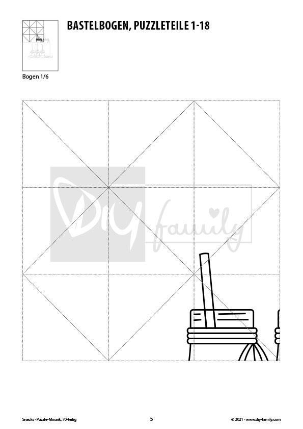 Snacks – Mosaikpuzzle zum Ausschneiden und Ausmalen