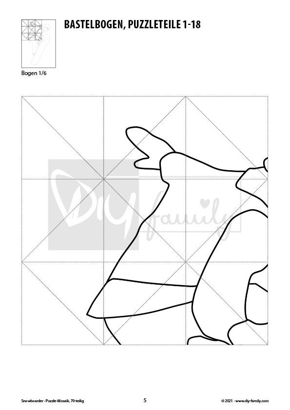 Snowboarder – Mosaikpuzzle zum Ausschneiden und Ausmalen