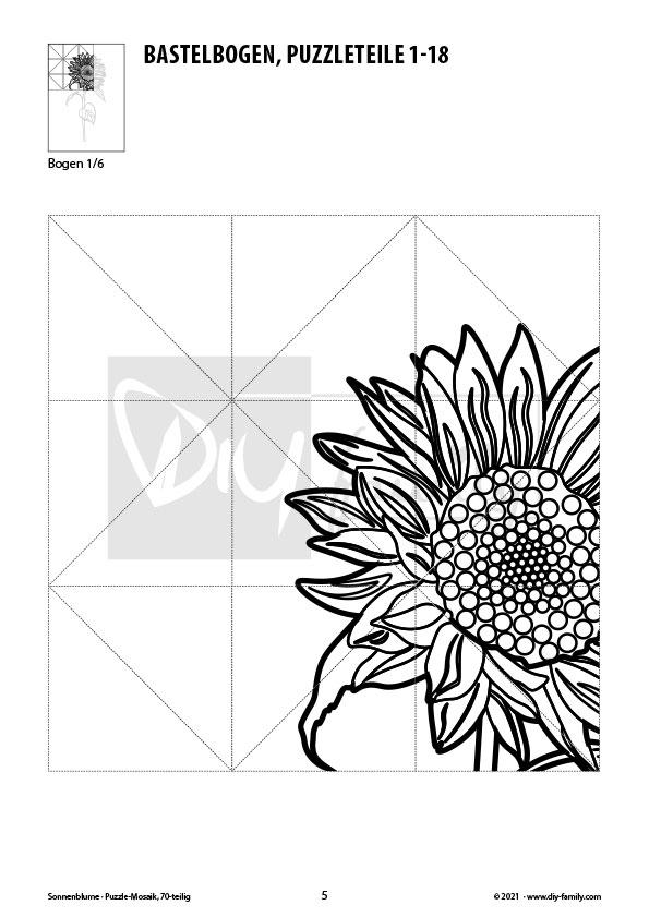 Sonnenblume – Mosaikpuzzle zum Ausschneiden und Ausmalen