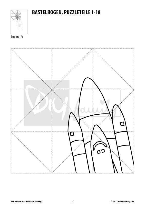Spaceshuttle – Mosaikpuzzle zum Ausschneiden und Ausmalen