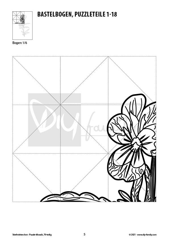 Stiefmütterchen – Mosaikpuzzle zum Ausschneiden und Ausmalen