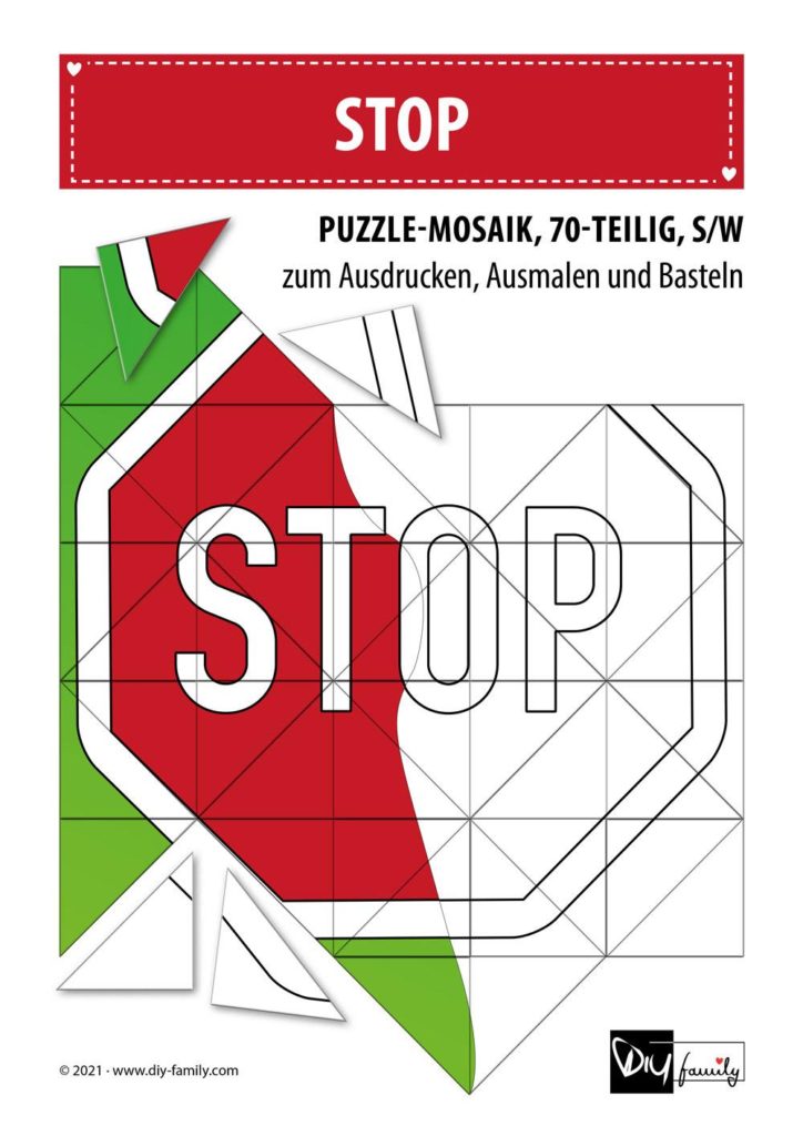 Stopp – Mosaikpuzzle zum Ausschneiden und Ausmalen