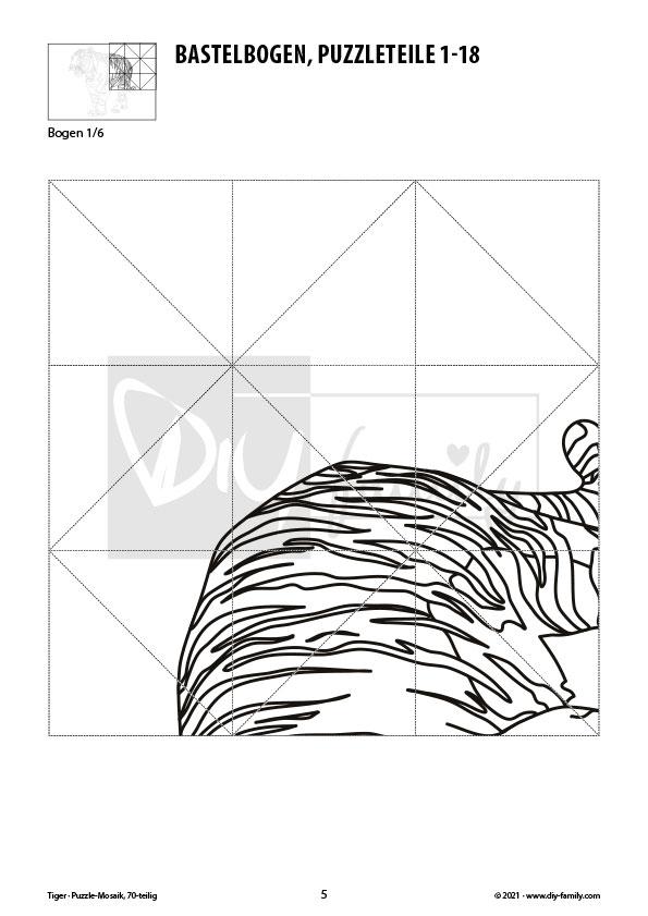 Tiger – Mosaikpuzzle zum Ausschneiden und Ausmalen