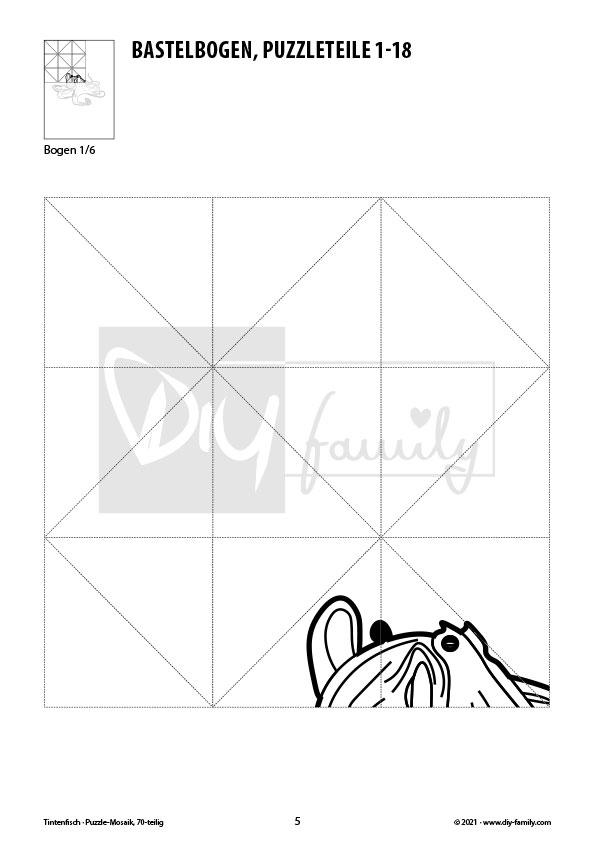 Tintenfisch – Mosaikpuzzle zum Ausschneiden und Ausmalen