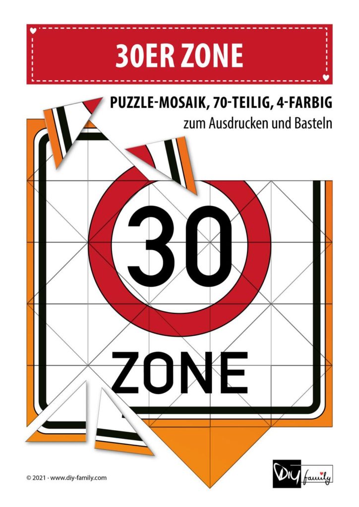 30er Zone – Mosaikpuzzle zum Ausschneiden und Basteln