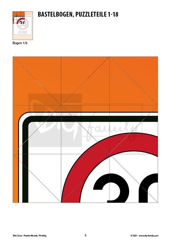 30er Zone – Mosaikpuzzle zum Ausschneiden und Basteln