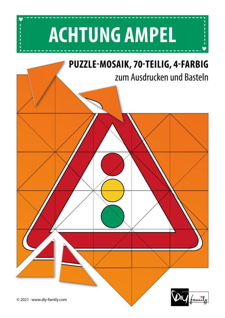 Achtung Ampel – Mosaikpuzzle zum Ausschneiden und Basteln