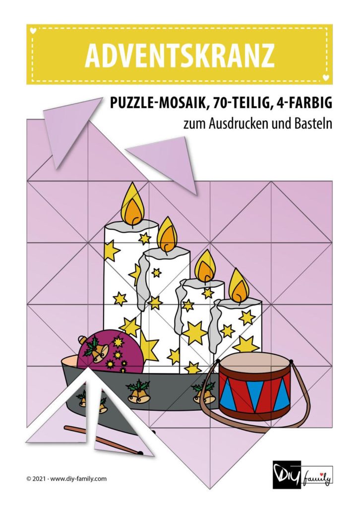 Adventskranz – Mosaikpuzzle zum Ausschneiden und Basteln