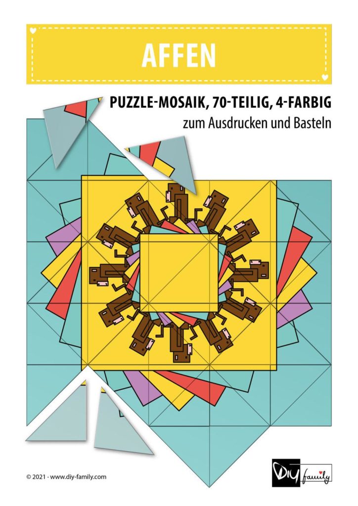 Affe – Mosaikpuzzle zum Ausschneiden und Basteln