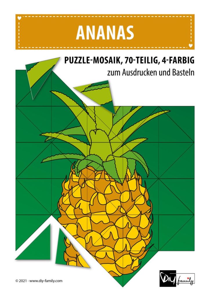 Ananas – Mosaikpuzzle zum Ausschneiden und Basteln