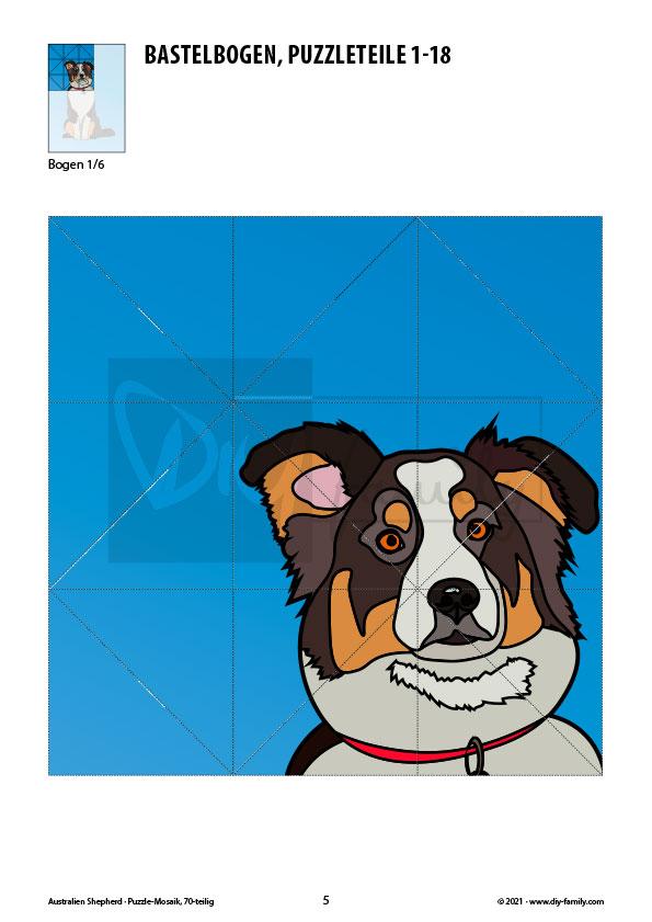 Australian Shepherd – Mosaikpuzzle zum Ausschneiden und Basteln