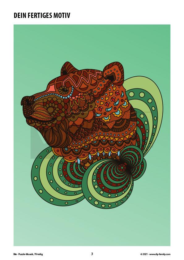 Mandala Bär – Mosaikpuzzle zum Ausschneiden und Basteln