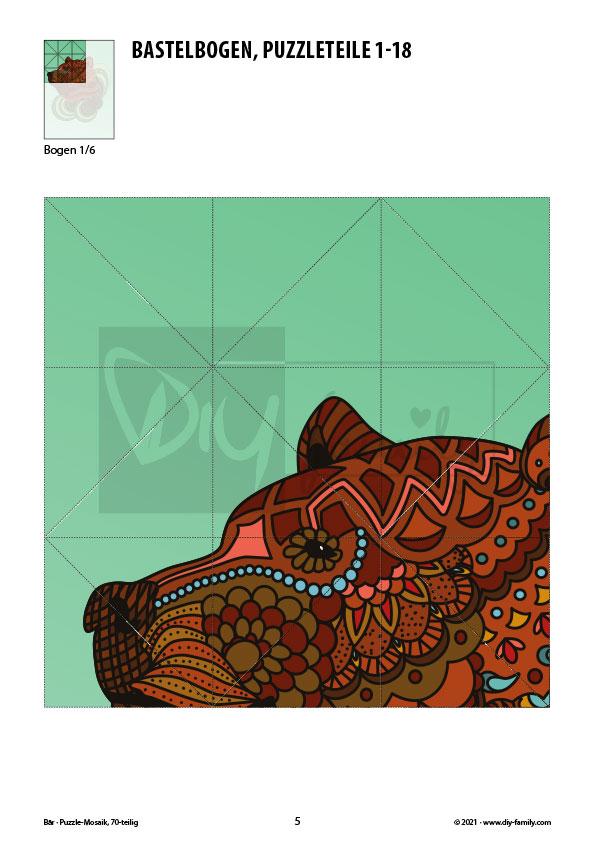 Mandala Bär – Mosaikpuzzle zum Ausschneiden und Basteln