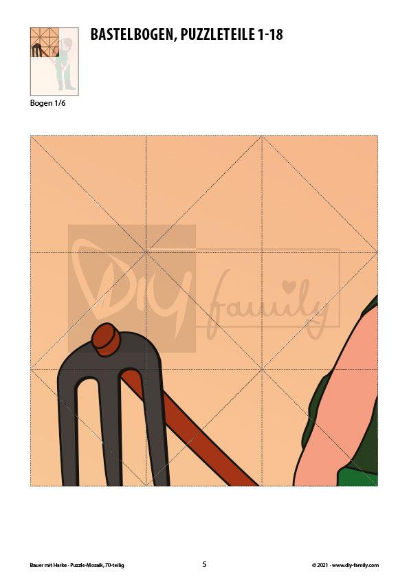 Bauer mit Harke – Mosaikpuzzle zum Ausschneiden und Basteln