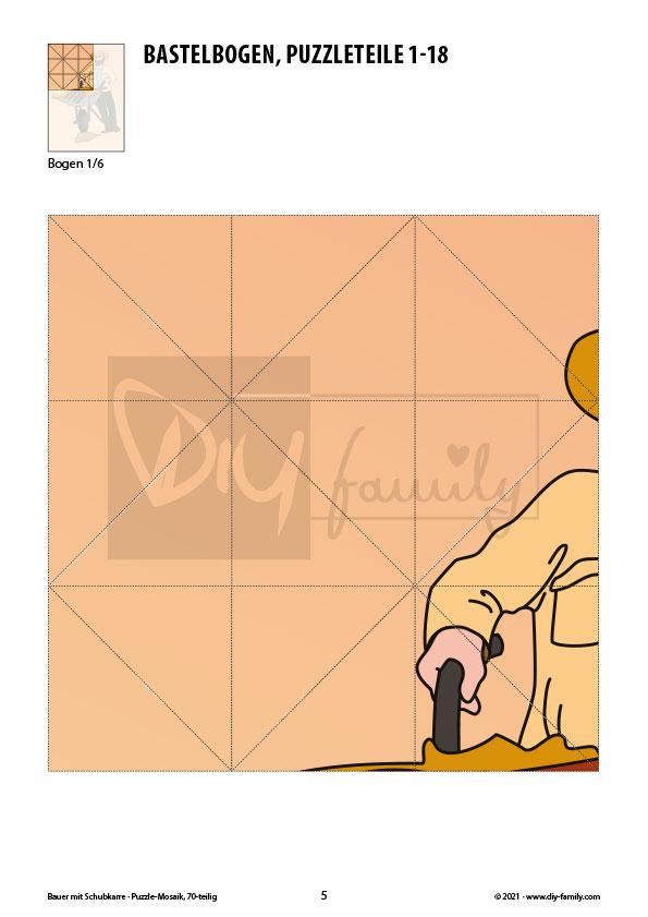 Bauer mit Schubkarre – Mosaikpuzzle zum Ausschneiden und Basteln