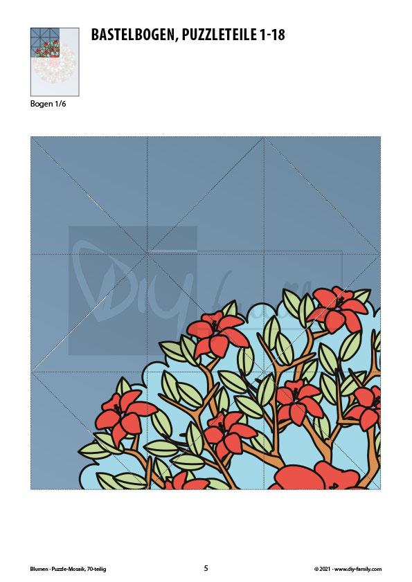 Blumen – Mosaikpuzzle zum Ausschneiden und Basteln