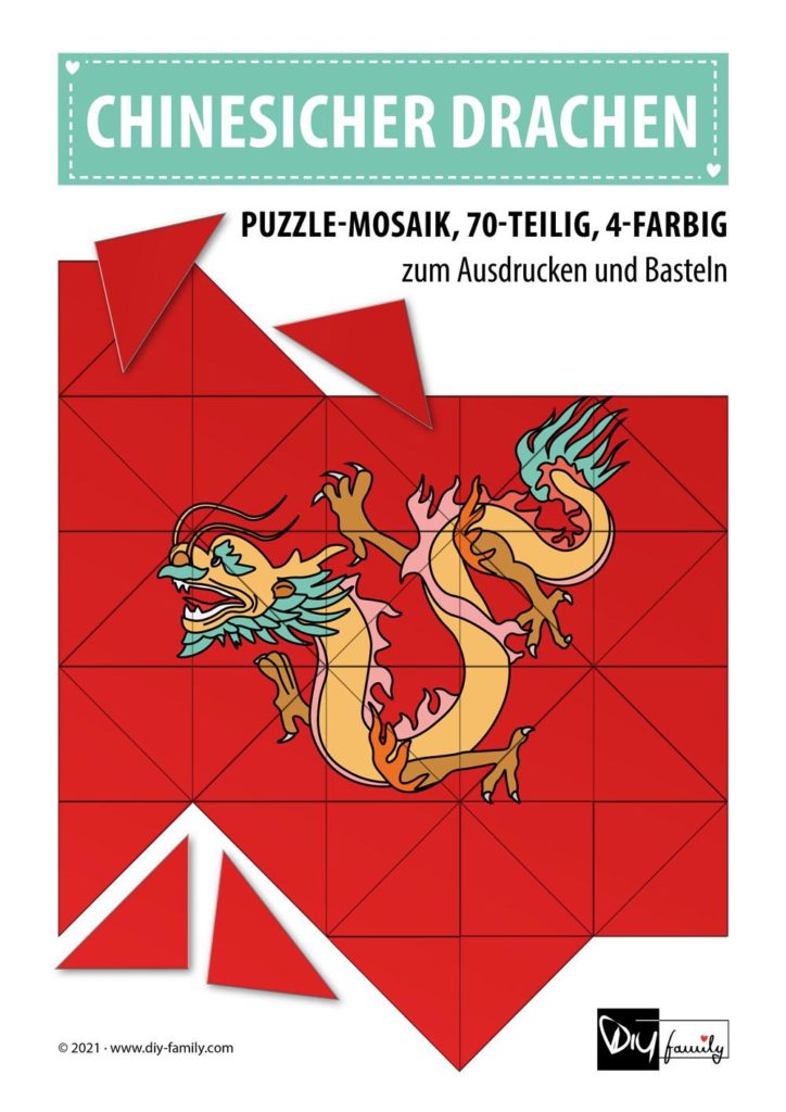 Chinesischer Drachen – Mosaikpuzzle zum Ausschneiden und Basteln