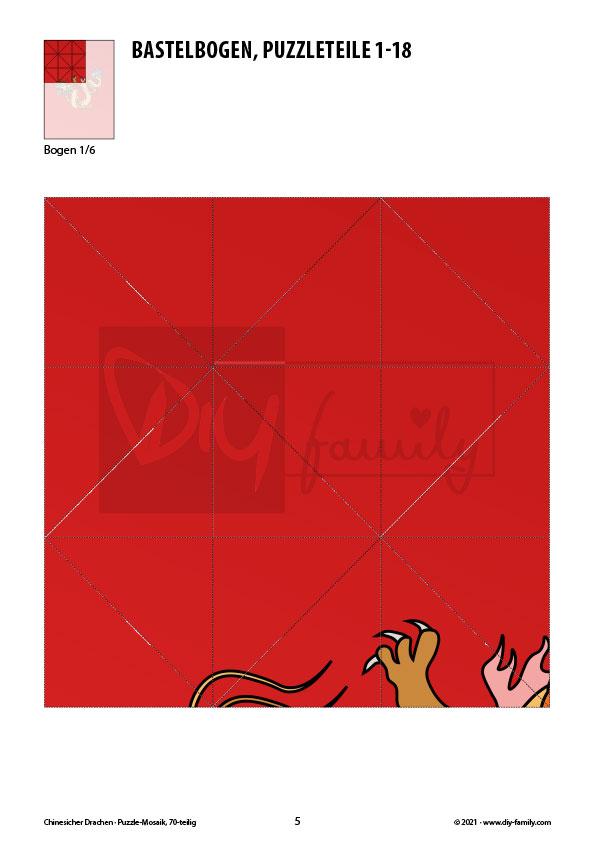 Chinesischer Drachen – Mosaikpuzzle zum Ausschneiden und Basteln