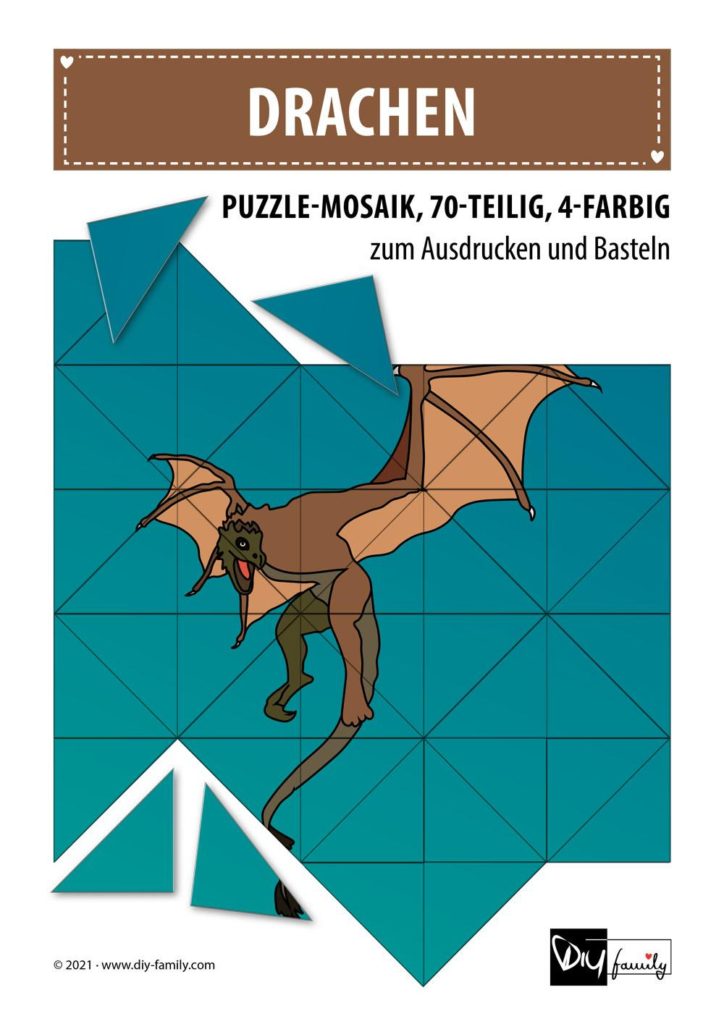 Drachen – Mosaikpuzzle zum Ausschneiden und Basteln