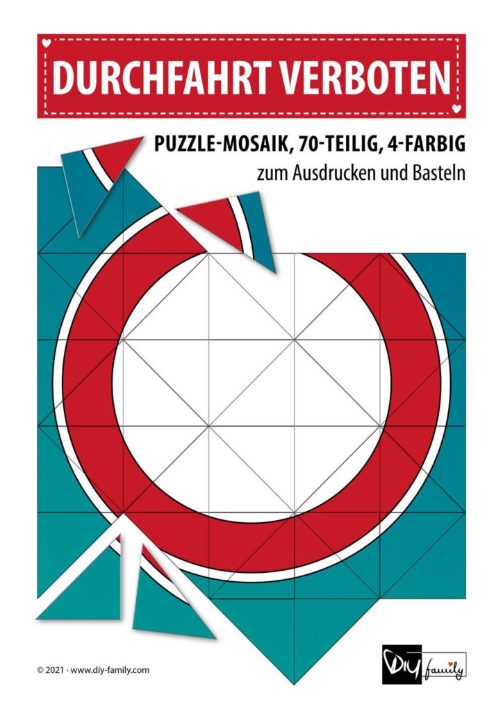 Durchfahrt verboten – Mosaikpuzzle zum Ausschneiden und Basteln