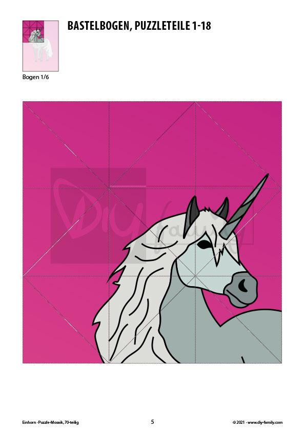 Einhorn – Mosaikpuzzle zum Ausschneiden und Basteln