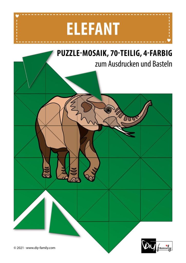 Elefant – Mosaikpuzzle zum Ausschneiden und Basteln