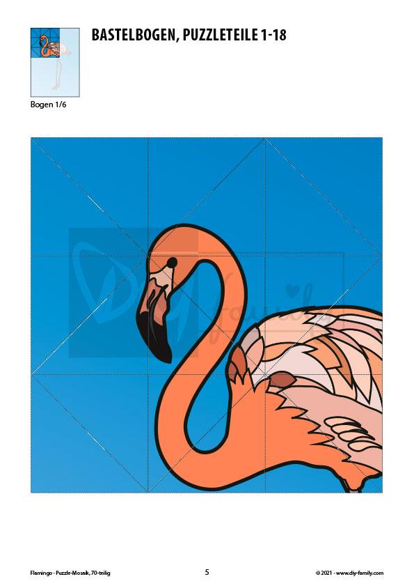 Flamingo – Mosaikpuzzle zum Ausschneiden und Basteln