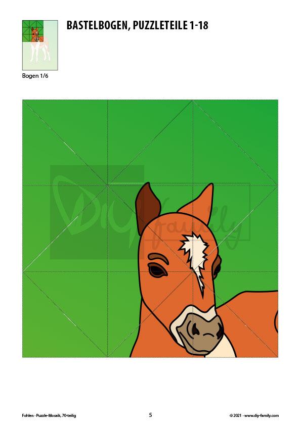 Fohlen – Mosaikpuzzle zum Ausschneiden und Basteln
