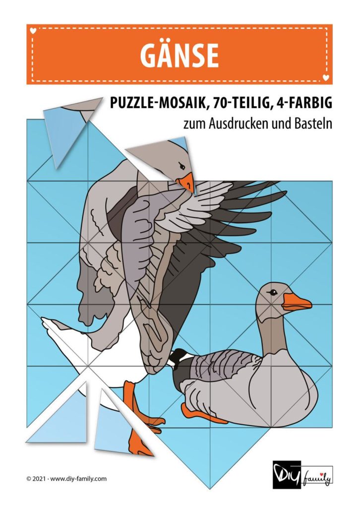 Gänse – Mosaikpuzzle zum Ausschneiden und Basteln