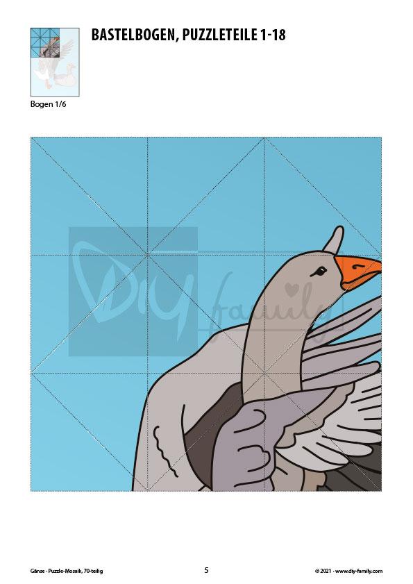 Gänse – Mosaikpuzzle zum Ausschneiden und Basteln