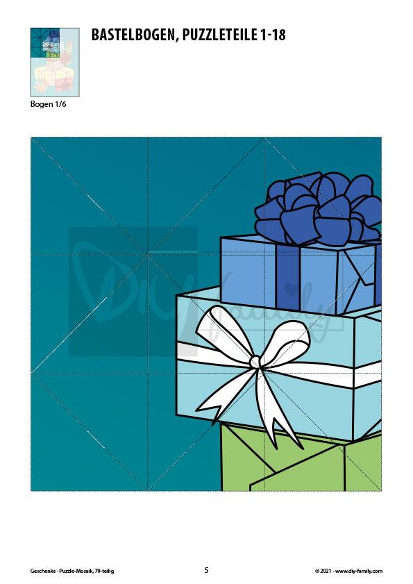 Geschenke – Mosaikpuzzle zum Ausschneiden und Basteln