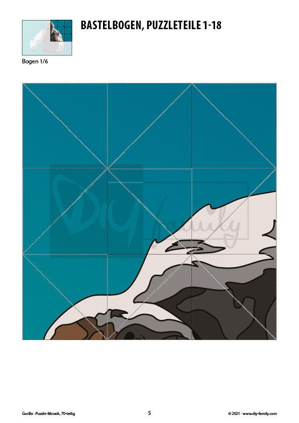 Gorilla – Mosaikpuzzle zum Ausschneiden und Basteln
